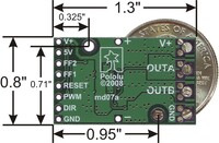 Bottom view of the Pololu high-power motor driver.