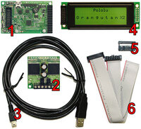 Components included in the Pololu Orangutan X2 Robot Controller with LCD.