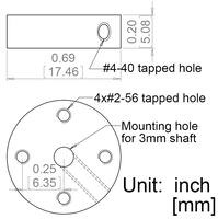 Mechanical drawing for Pololu product #1079 (universal aluminum mounting hub for 3 mm shaft, 2-56 holes).