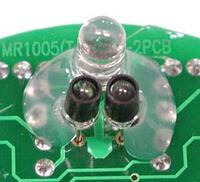 Close-up of line sensor mounting on PC board for iBOTZ MR-1005 Tribotz.