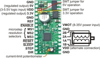 A4983/A4988 stepper motor driver carrier with voltage regulators, labeled top view.