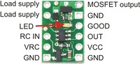 RC switch with small low-side MOSFET, labeled top view.