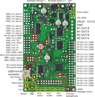 Orangutan SVP kit PCB with pins labeled.