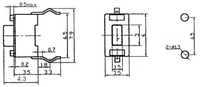 Dimensions (in mm) of mini pushbutton switch: PCB-mount, 2-pin, SPST, 50mA.