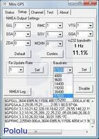The Mini GPS application setup tab allows you to configure the LS20031 GPS receiver module.