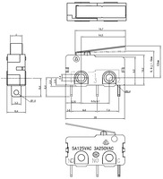Dimensions (in mm) of snap-action switch with 16.7mm lever: 3-pin, SPDT, 5A.