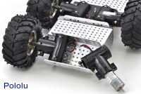 Partially disassembled Dagu Wild Thumper 6WD chassis with one of the gearmotors visible.