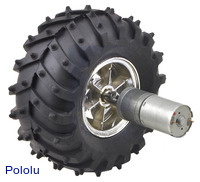 Dagu Wild Thumper wheel 120×60mm (chrome) with Pololu 25D&nbsp;mm metal gearmotor.