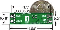 Pololu step-down voltage regulator D15V35F5S3, bottom view with dimensions.