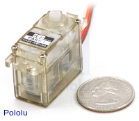 GWS PARK L mini servo with U.S. quarter for size reference.