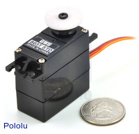 GWS S03T STD servo with U.S. quarter for size reference.