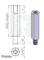 Mechanical drawing of male-female standoff.