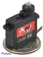 Power HD high-speed digital micro servo DSM44 with U.S. quarter for size reference.