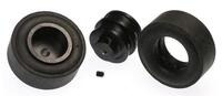 Solarbotics RW2 rubber wheel with black aluminum hub.