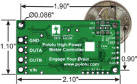 Simple High-Power Motor Controller 18v15 or 24v12 bottom view with dimensions.