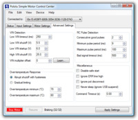 Advanced Settings tab in the Pololu Simple Motor Control Center.