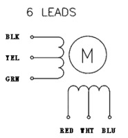 6-lead, unipolar/bipolar stepper motor wiring diagram.