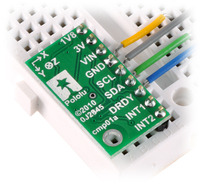 LSM303DLH/LSM303DLM 3D compass and accelerometer carrier in a breadboard.