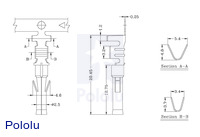 Female Tamiya connector crimp pin dimensions (in mm).