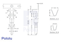 Male Tamiya connector crimp pin dimensions (in mm).