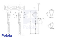 Male JST connector crimp pin dimensions (in mm).