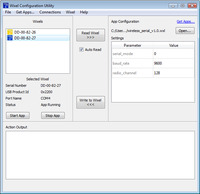 The Wixel Configuration Utility with 2 Wixels connected and an App file open.