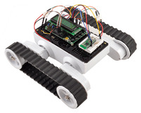 Dagu Rover 5 chassis with Orangutan SVP robot controller and additional electronics mounted to an RP5/Rover 5 expansion plate (narrow).