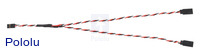 Twisted servo Y splitter cable 12" female – 2x male, fully extended.