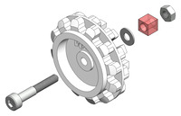 Exploded view diagram showing an idler sprocket and its mounting hardware.