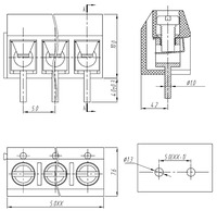 Screw terminal block: 5 mm pitch, side entry.