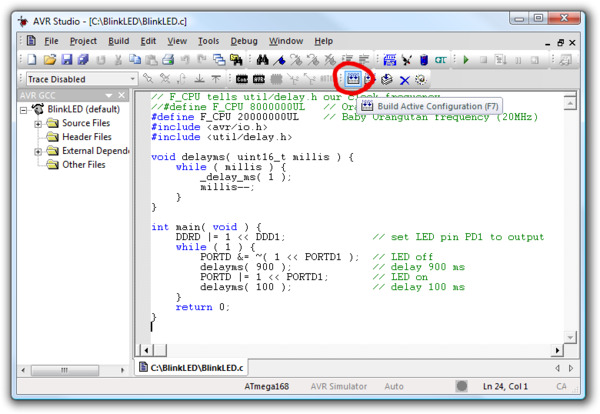 Building a project with AVR Studio