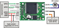 Minimal wiring diagram for connecting a microcontroller to a VNH5019 motor driver carrier.