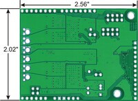 Pololu dual VNH5019 motor driver shield for Arduino, bottom view with board dimensions.