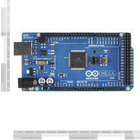 Arduino Mega 2560 R3, top view with rulers for size reference.