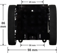 Pololu Zumo chassis, assembled top view with dimensions, shown with motors.