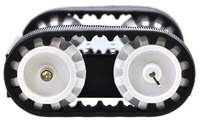 Pololu Zumo chassis, assembled side view, shown with motors.