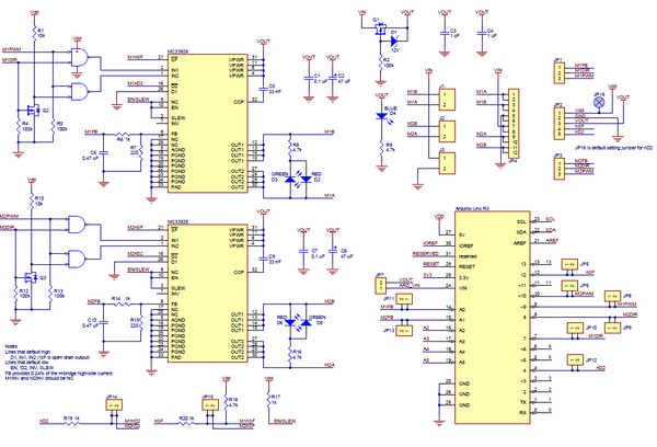 Schematic diagram for the Dual MC33926 Motor Driver Shield for Arduino.