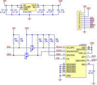 Schematic of the L3GD20 3-axis gyro carrier with voltage regulator.