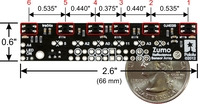 Zumo reflectance sensor array with labeled sensors and dimensions.
