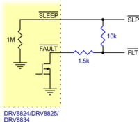 Schematic of nSLEEP and nFAULT pins on DRV8824/DRV8825/DRV8834 carriers.