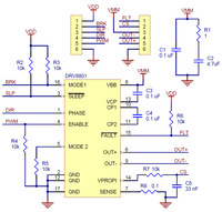 Schematic diagram for the DRV8801 single brushed DC motor driver carrier.