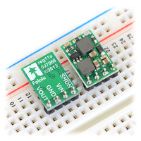 Pololu fixed-output step-up/step-down voltage regulators S10VxFx in a breadboard.