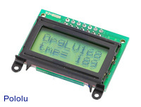 8×2 parallel character LCD – black bezel with text on display.