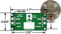 Pololu step-up/step-down voltage regulator S18V20x, bottom view with dimensions.