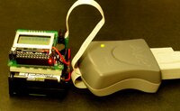 Pololu Orangutan Robot Controller connected to an AVR ISP (serial version).