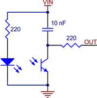 QTR-1RC and QTR-L-1RC reflectance sensor schematic diagram.