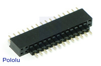 0.100" (2.54 mm) female header with 0.100" male header plugged into it.