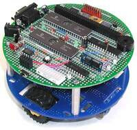 Pololu 5-inch Round Prototyping PCB, populated and mounted on a Pololu Round Robot Chassis.