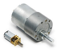 37D mm metal gearmotor next to a micro metal gearmotor for size comparison.